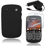 BlackBerry Bold 9900/9930 - Black Soft Silicone Skin Case Cover + Car Charg ....