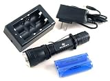 Olight M20 Warrior PREMIUM Tactical LED Flashlight with TL100 charger and 2 pcs Tenergy 18650 2200mah PCB batteries