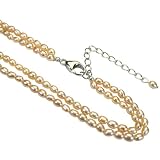 Double Strand Cultured Pearl Chain Necklace w. Silver Clasp, Peach Pink (16") + 2" Chain Tail