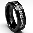 8MM Black Stainless Steel Ring, Band 9 Large Cubiz Zirconia Sizes 8 to 12