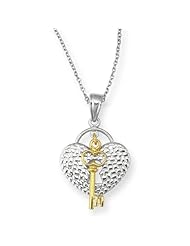 Sterling Silver Heart Locket Pendant with 14k Yellow Gold Key 18" Necklace