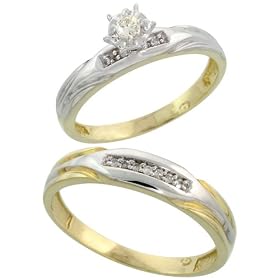 Sterling Silver (Gold Plated) 2-Piece Diamond Ring Set, 3.5mm Engagement Ring & Man's 4mm Wedding Band, Size J