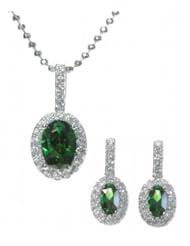 925 Sterling Silver Women Earrings + Pendant with Cubic Zirconia/CZ - 46cm*17mm*8mm