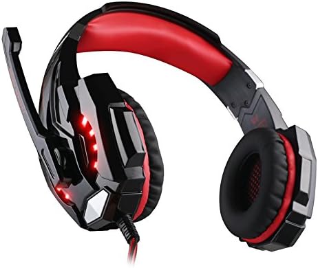 GuDenns PS4 PlayStation 4 cellphone Stereo gaming headset with Microphone Mic 3.5mm Audio Connector LED Noise Isolation/In-line for Tablet iPhone PC gamers Wired Headphone Black and Red