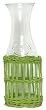 Hand Woven Kiwi Green Painted Willow Basket with Large Glass 46oz Carafe 4"D x 11"H Set / 2