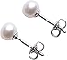 D'AMA Sterling Silver Stud Earrings, Button Freshwater Cultured Pearls AAA Quality
