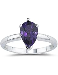 1.19 Cts Amethyst Pear Ring in 18K White Gold