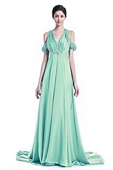 A-line Off the Shoulder Sleeveless  Crystal Backless Beaded Ruched Chiffon Evening Dress/Prom Dress/Party Dress  with a Brush/Sweep Train  With Ruffles