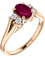 18K Rose Gold 7.00x5.00mm Oval Cut Rhodolite Garnet and Diamond Ring -- LIFETIME WARRANTY