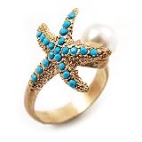 Turquoise Style 'Starfish' & Pearl Gold Matte Ring