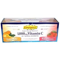 Emergen-c Super Energy Booster - Flavored Fizzy Drink Mix, Contains 1000 Mg Vitamin C, 32 Mineral Complexes, B Vitamins, Value Pack - 40 Tangerine and 40 Raspberry -80 Packets