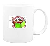 Mug with read, book, raccoon, animal