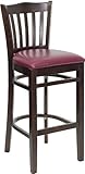 HERCULES Vertical Slat Back Walnut Wood Bar Stool with Burgundy Vinyl Seat  ....