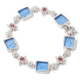 18K White Gold 7.5 Baby Blue Venetian Cameo and Pink Tourmaline Bracelet by Pink-Tourmaline Bracelets