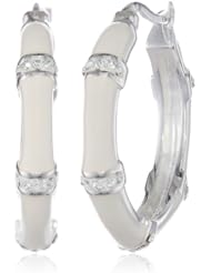 Sterling Silver White Enamel and Crystal Hoop Earrings