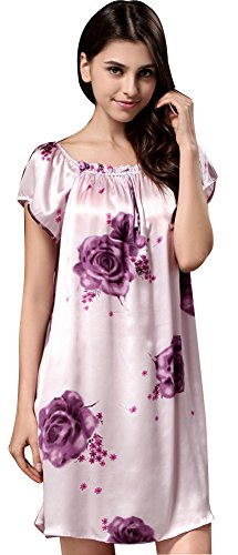 （ホンタ)HONTA　レディース新着 高品質100%シルクのやわらか素材加工のルームウエアパジャマ　花柄プリントデザインの女ガウン　可愛い　涼しげ　透け感なルームウェア　優雅さとの花色ドレスパジャマ