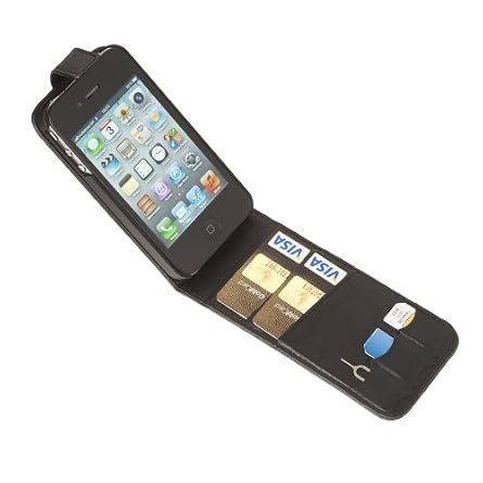 Manhattan Leather Flip Wallet Case for iPhone 4 4S-Black