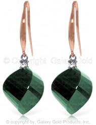 14K Rose Gold Dangle Earrings with Spiral Emeralds and Diamond Accent