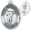 Sterling Silver Saint Christopher Mens-Boys Swimming Medal and 24-inch Chain