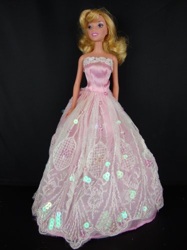 Pink Party Dress with White Lace and Pearlized Sequins Made to Fit the Barbie DollB0048JWQJC : image