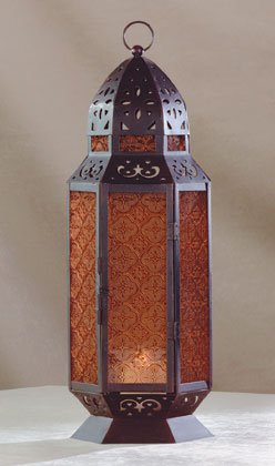 Moroccan Design Amber Glass Candle Lantern