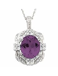 14K White Gold Oval Cut Amethyst and Diamond Pendant -- LIFETIME WARRANTY