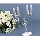 Raindrop Wedding Flutes and Silver-Plated Holder