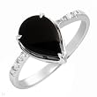 Ring With Precious Stones - Genuine Diamonds and Onyx Beautifully Crafted in 14K White Gold- Size 7 (Size 7)