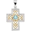 14K Two-Tone Gold Aquamarine and Diamond Anniversary Cross Pendant - 22.00x18.50mm