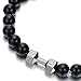 Mens Boys 8MM Black Onyx Bead Bracelet with Barbell Dumbbell, Prayer Mala