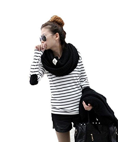 YeeNoke®     レディース  ボーダー Tシャツ カジュアル トップス カットソー 長袖 ボーダー柄 プルオーバー M L XL 2XL