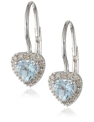 Sterling Silver Gemstone and Diamond Heart Earrings (0.14 cttw, G-H Color, I2-I3 Clarity)