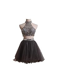 Beaded  Short Tulle High-Neck Homecoming Dress/Prom Dress/Party Dress  With Rhinestones