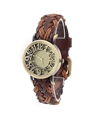 Sotijobs Classic Vintage Quartz Fashion Weave Leather Womens Wrist Watch Brown