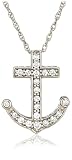 Platinum Overlay Sterling Silver Cubic Zirconia Anchor Pendant
