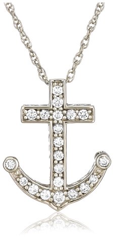Platinum Overlay Sterling Silver Cubic Zirconia Anchor Pendant