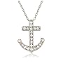 Platinum Overlay Sterling Silver Cubic Zirconia Anchor Pendant