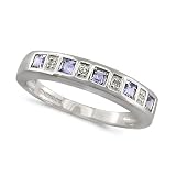 9ct White Gold Ladies Tanzanite And Diamond Half Eternity Ring Set With 1pt Of Diamond Size O