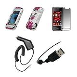 4127y%2BEGL9L. SL160  Nokia Nuron 5230   Premium White and Purple Flowers Design Snap On Cover Hard Case Cell Phone Protector + Crystal Clear Screen Protector + Rapid Car Charger + USB Data Charge Sync Cable for Nokia Nuron 5230