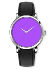 SPRAWL Aanalog Fashion Series Silver Ladies Watches of Genuine Black Leather Strap,Unique Wrist Watch for Women Girls Designed with Bright flowers on purple background
