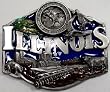 Illinois State 3-D Enamel Pewter Belt Buckle