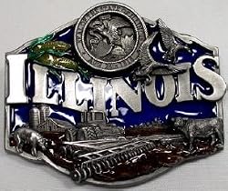 Illinois State 3-D Enamel Pewter Belt Buckle