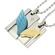 Wing of Love Stainless Steel Couples Blue and Gold Cubic Zirconia Angel Wings Pendant Necklace Set 18"/20-24"