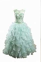 Beaded Lace-Up   Crystal Organza 2015   Ball Gown Prom Dress/Quinceanera Dress  With Rhinestones and Ruffles