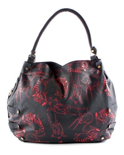 Iron Fist Stabby Cat Gothic Hipster Kitty Printed Vegan Hobo Handbag Purse