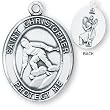 Sterling Silver Saint Christopher Mens-Boys Skiing Medal and 24-inch Chain