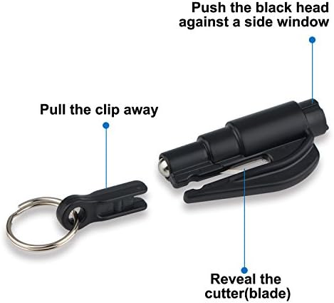 BLUEHRESY Car Escape Tool Keychain with Seatbelt Cutter Emergency Window Glass Breaker （black）pack of 2
