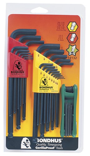 Bondhus 14132 Triple-Pack of .050 to 3/8-Inch Ball End Hex, 1.5 to 10-mm Ball End Hex and Star Fold-Up T6 - T25
