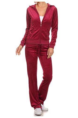 G2 Chic Women's Junior + Missy Basic Solid Velour & Fleece Suit Two Piece Set