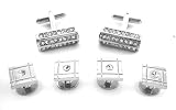 Silver Crystal Cylinder Tuxedo Cufflinks and Stud Set